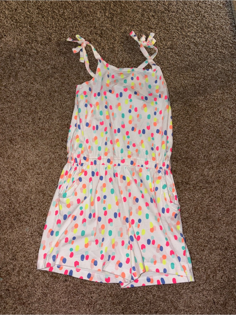 Carter's White Romper with Neon Multi-Color Dot Print